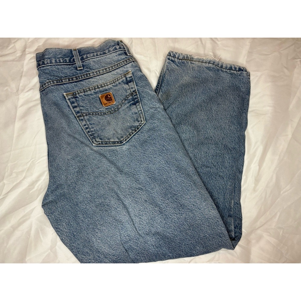 Vintage Carhartt Flannel Lined Relaxed Fit Blue Jeans Made‎ in USA 40x30 B21 DST